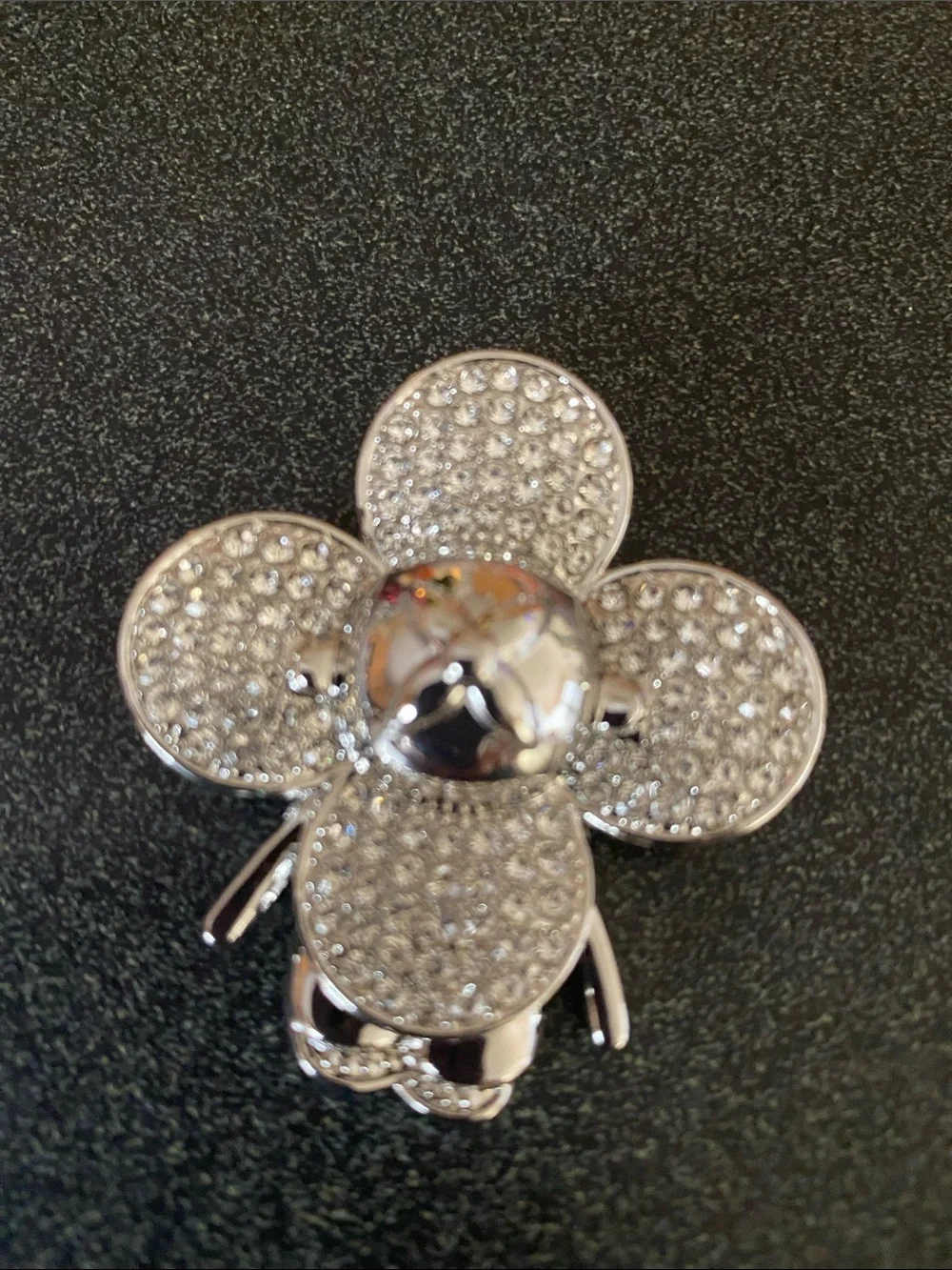 Fashion Jewelry Silver Crystal Four-Petal Flower Brooch
